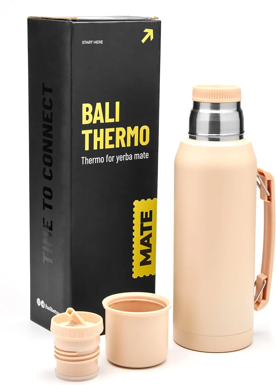 BALIBETOV Thermal Flask for Mate – Vacuum Insulated Double-Wall Stainless Steel – BPA-Free – Thermic Bottle Specially Designed for Use with Mate Cups or Gourds (33.8 fl oz, Champagne)