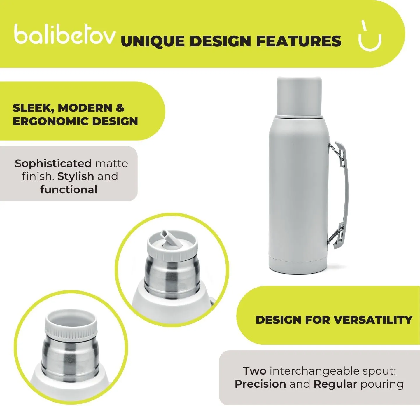 BALIBETOV Thermal Flask for Mate – Vacuum Insulated Double-Wall Stainless Steel – BPA-Free – Thermic Bottle Specially Designed for Use with Mate Cups or Gourds (33.8 fl oz, Champagne)
