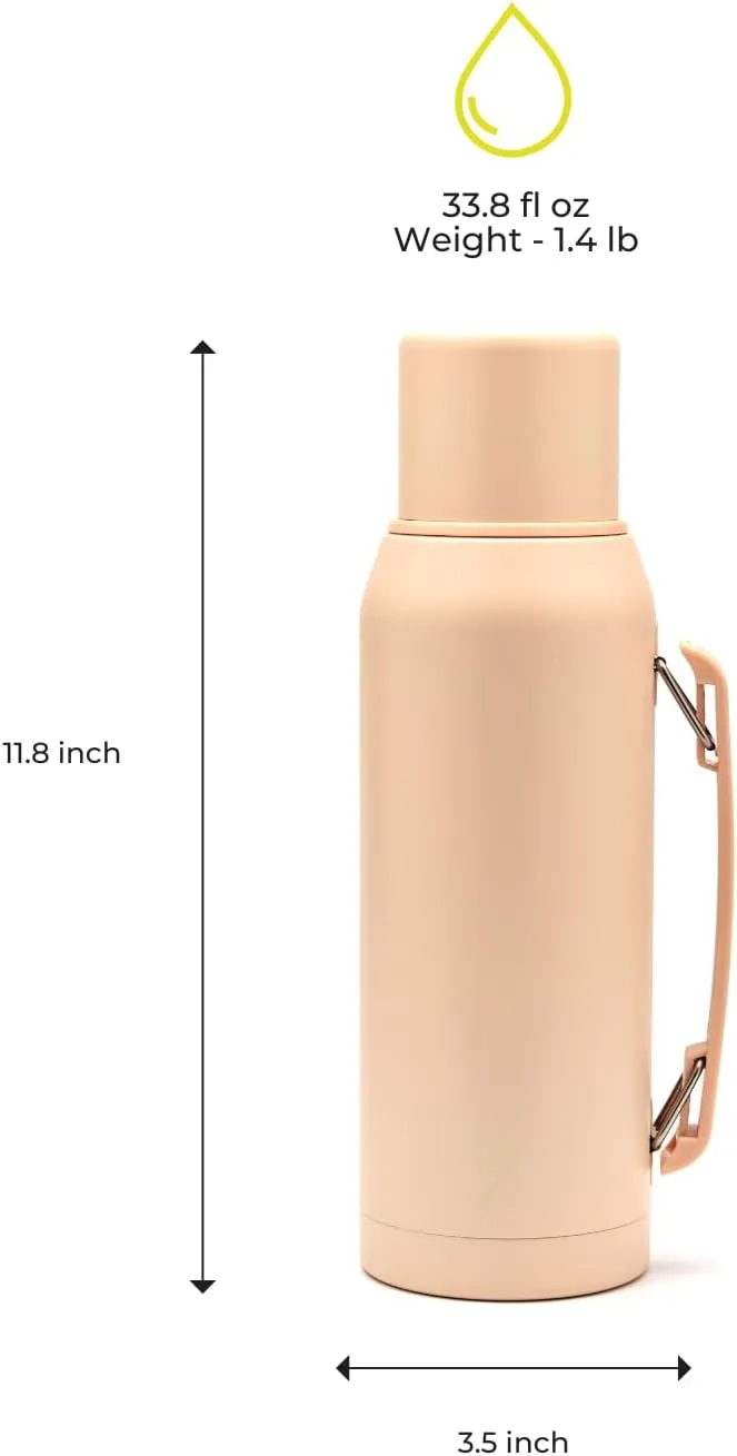 BALIBETOV Thermal Flask for Mate – Vacuum Insulated Double-Wall Stainless Steel – BPA-Free – Thermic Bottle Specially Designed for Use with Mate Cups or Gourds (33.8 fl oz, Champagne)
