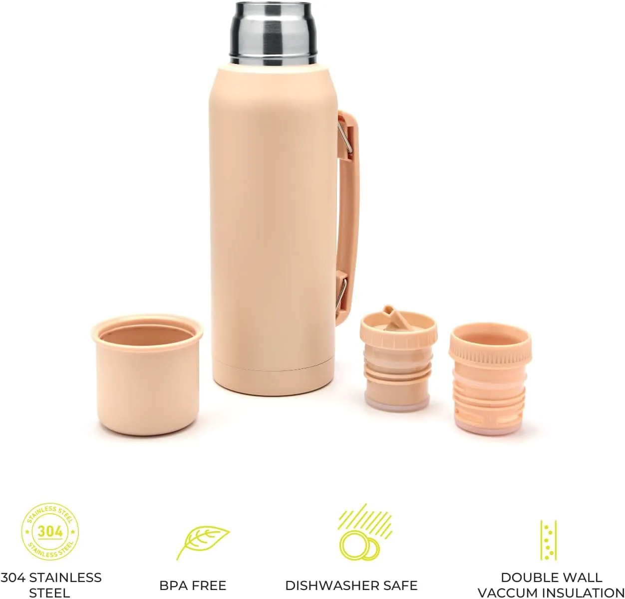BALIBETOV Thermal Flask for Mate – Vacuum Insulated Double-Wall Stainless Steel – BPA-Free – Thermic Bottle Specially Designed for Use with Mate Cups or Gourds (33.8 fl oz, Champagne)