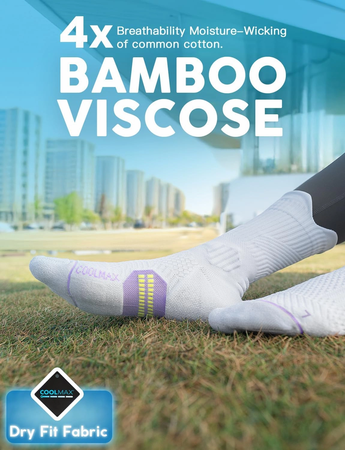 Bamboo Viscose Compression Running Crew Socks, Coolmax Moisture-Wicking Anti-Blister Hiking&Gym Athletic Socks
