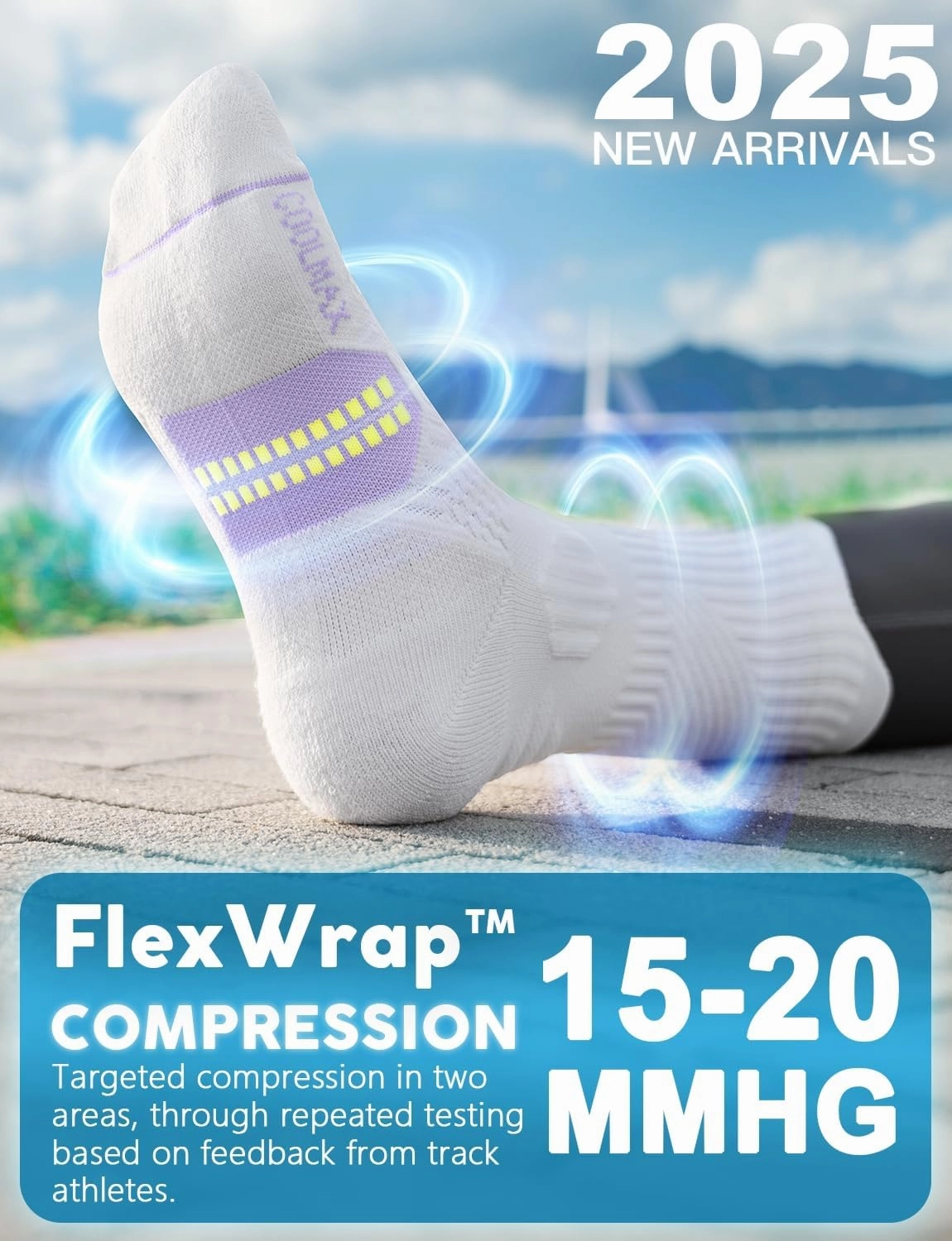 Bamboo Viscose Compression Running Crew Socks, Coolmax Moisture-Wicking Anti-Blister Hiking&Gym Athletic Socks