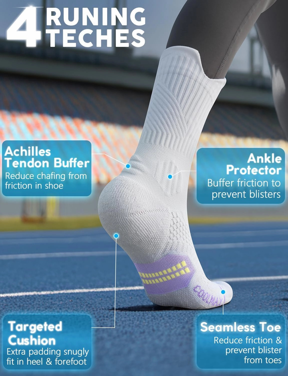 Bamboo Viscose Compression Running Crew Socks, Coolmax Moisture-Wicking Anti-Blister Hiking&Gym Athletic Socks