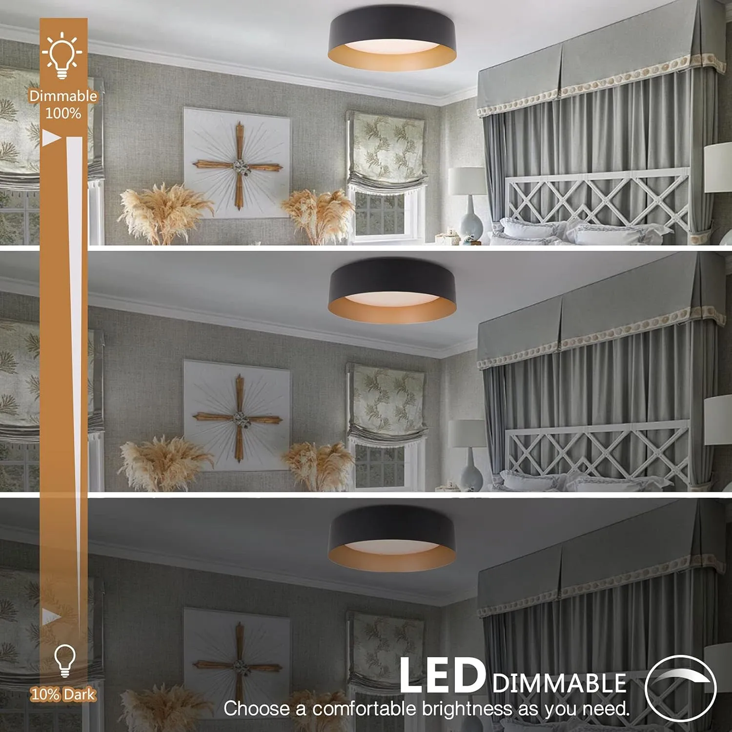 Bargeni Flush Mount Ceiling Light,12.5 inch LED Ceiling Light Fixture,Matte Black with Gold Inside,3000K/Warm White/18W(100w Equiv.),Dimmable Outdoor Lighting Fixtures Ceiling for Bedroom and Hallway
