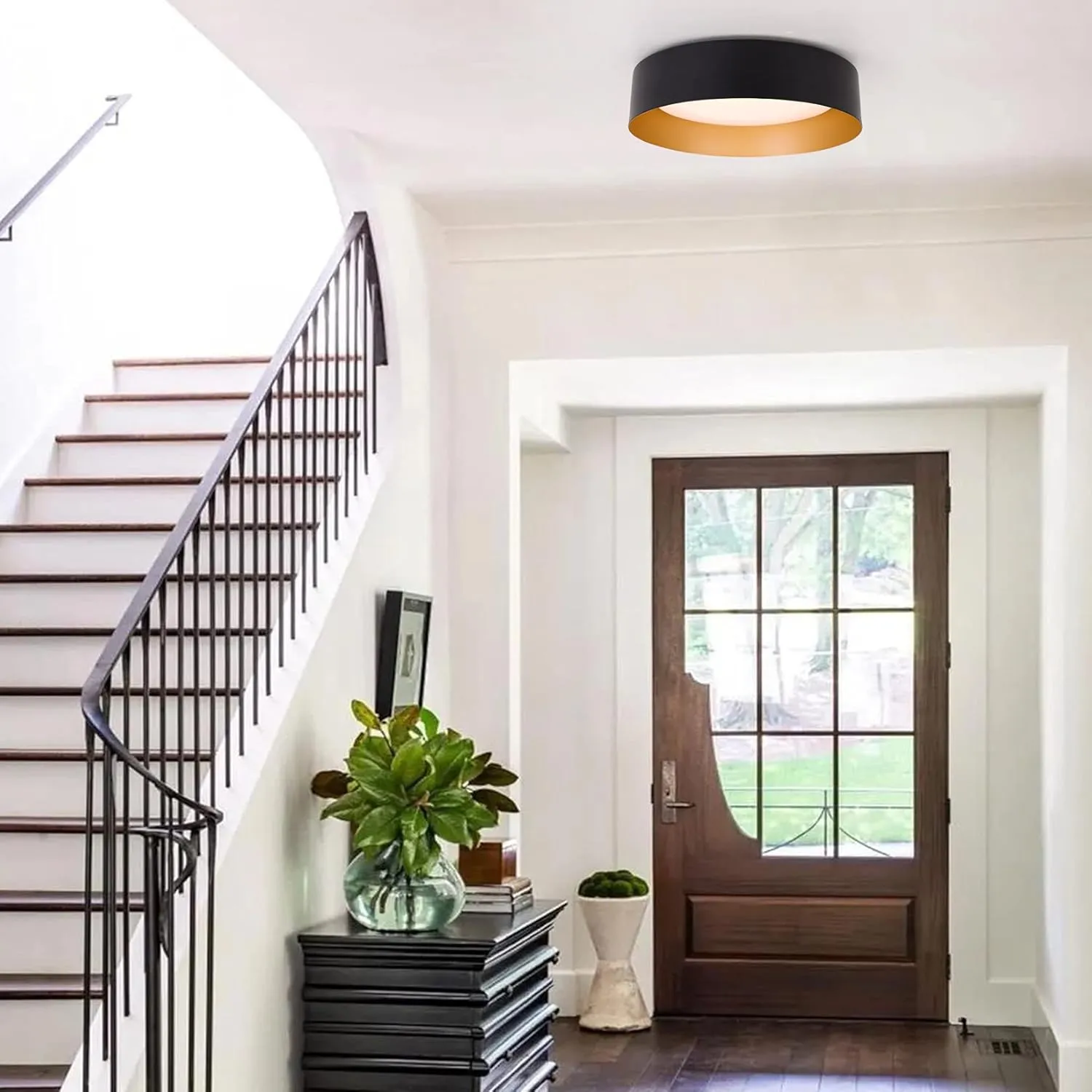 Bargeni Flush Mount Ceiling Light,12.5 inch LED Ceiling Light Fixture,Matte Black with Gold Inside,3000K/Warm White/18W(100w Equiv.),Dimmable Outdoor Lighting Fixtures Ceiling for Bedroom and Hallway