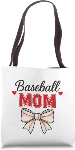 Baseball Mom Cute Red Stitch Coquette Bow Heart Softball Tote Bag