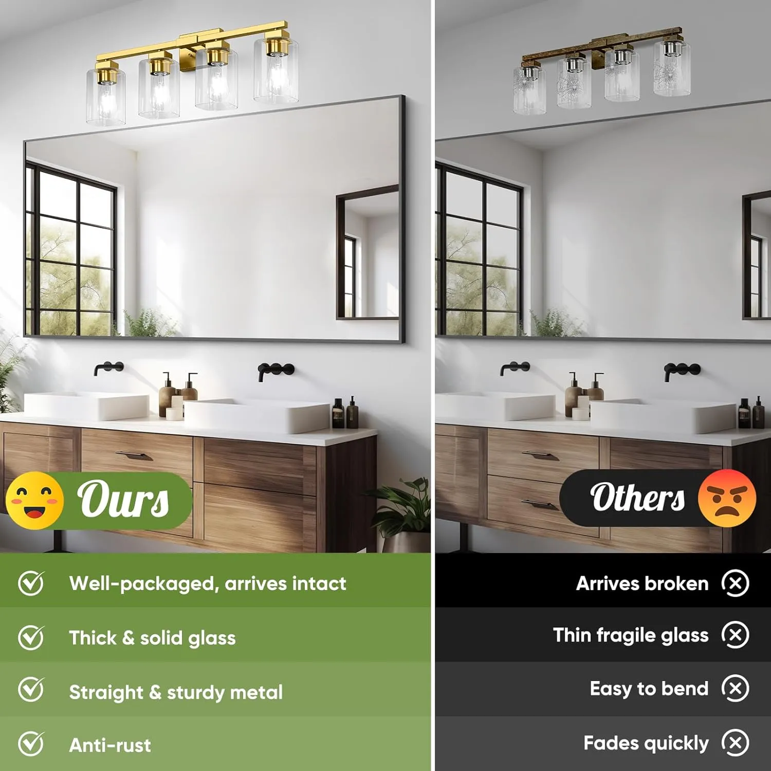 Bathroom Vanity Light, 4-Light Modern Matte Gold Wall Sconce Lighting with Clear Glass Shade, Gold Wall Lights,Bath Vintage Wall Mounted Lamps for Mirror Bedroom Living Room