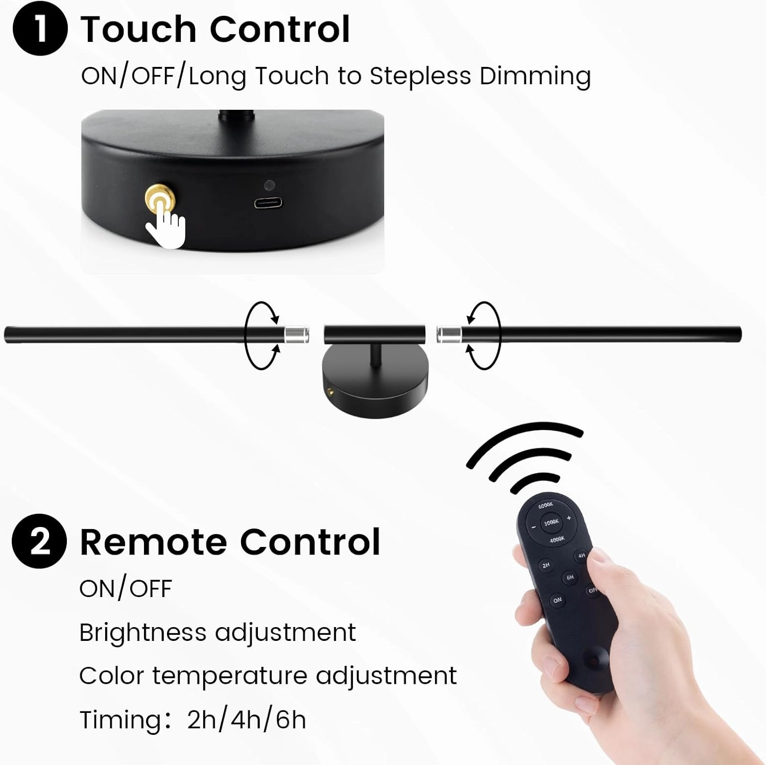 Battery Operated Wall Sconces Set of 2, 360°Rotation Wireless Rechargeable Wall Lights: Dimmable Detachable Wall Lamp with Remote Control, 3000K-6000K Infinite Dimming Wall Sconce 27.6 Inch