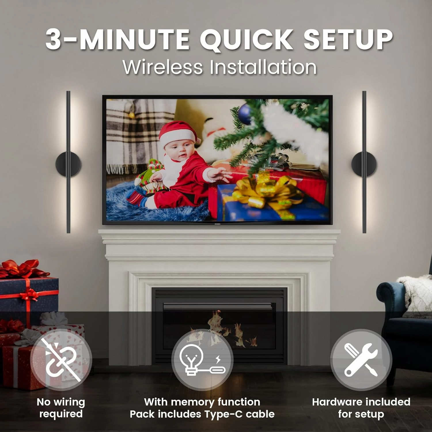 Battery Operated Wall Sconces Set of 2, 360°Rotation Wireless Rechargeable Wall Lights: Dimmable Detachable Wall Lamp with Remote Control, 3000K-6000K Infinite Dimming Wall Sconce 27.6 Inch