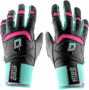 Batting Gloves (Black/Pink) - Genuine Leather Gloves for Baseball & Softball Players - Unisex-Youth, Unisex-Adults