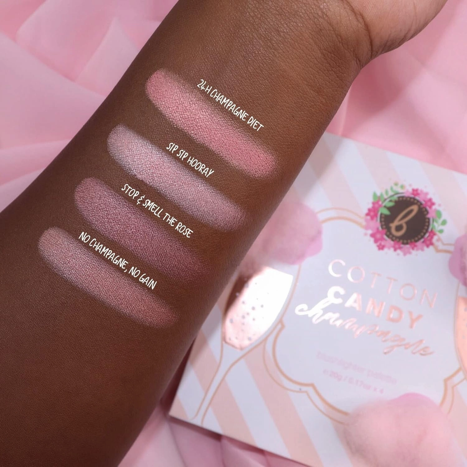 Beauty Bakerie Powder Blush Makeup Palette for Face & Cheeks, Matte and Metallic Highlighter Make up Set, 4 Highlight Shades, Cotton Candy Champagne