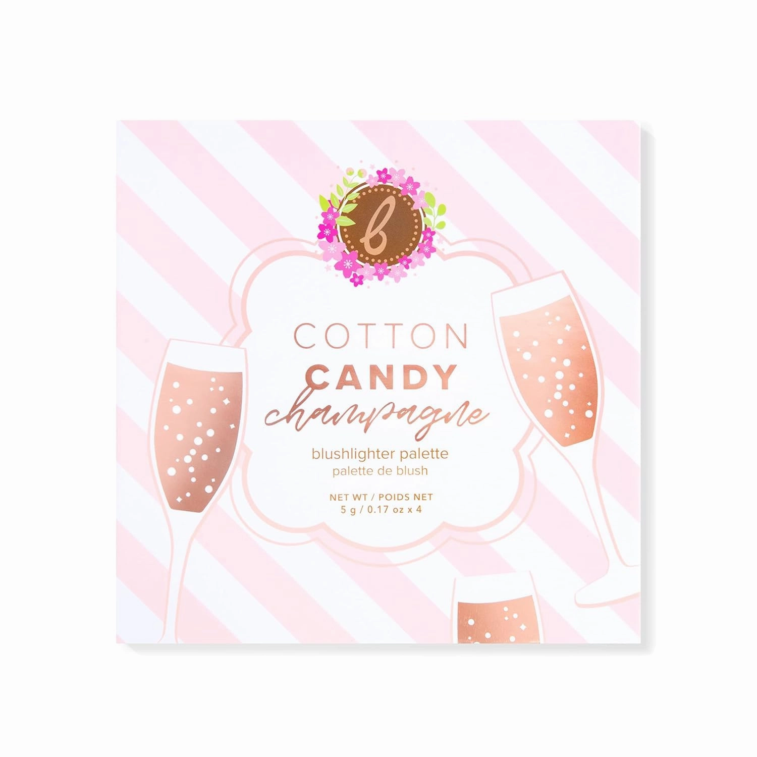 Beauty Bakerie Powder Blush Makeup Palette for Face & Cheeks, Matte and Metallic Highlighter Make up Set, 4 Highlight Shades, Cotton Candy Champagne