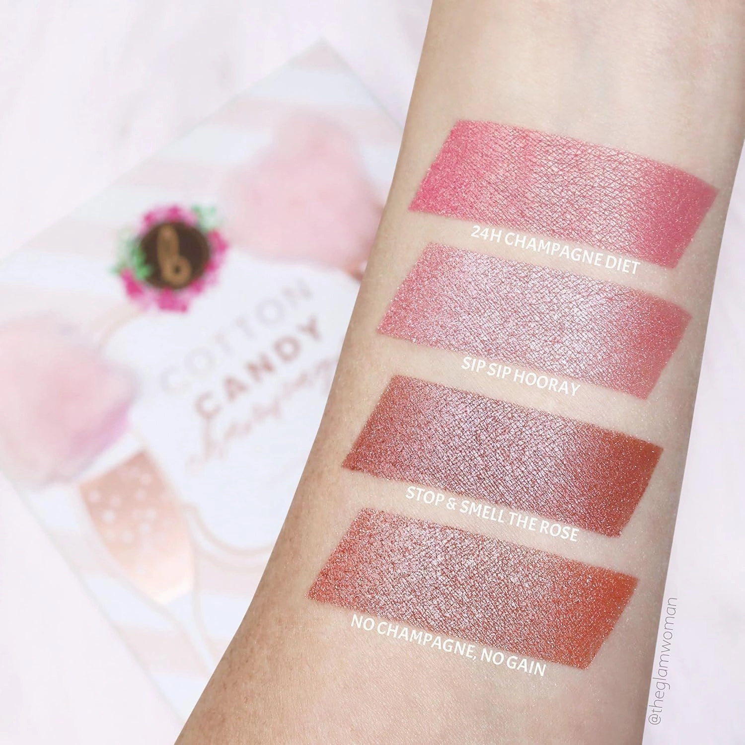 Beauty Bakerie Powder Blush Makeup Palette for Face & Cheeks, Matte and Metallic Highlighter Make up Set, 4 Highlight Shades, Cotton Candy Champagne