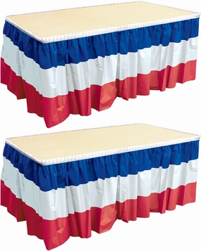 Beistle 2-Pack Plastic Patriotic Table Skirts in Red, White, & Blue, Fourth of July & Memorial Day Party Supplies, France Themed Party Decor, 29" x 14'