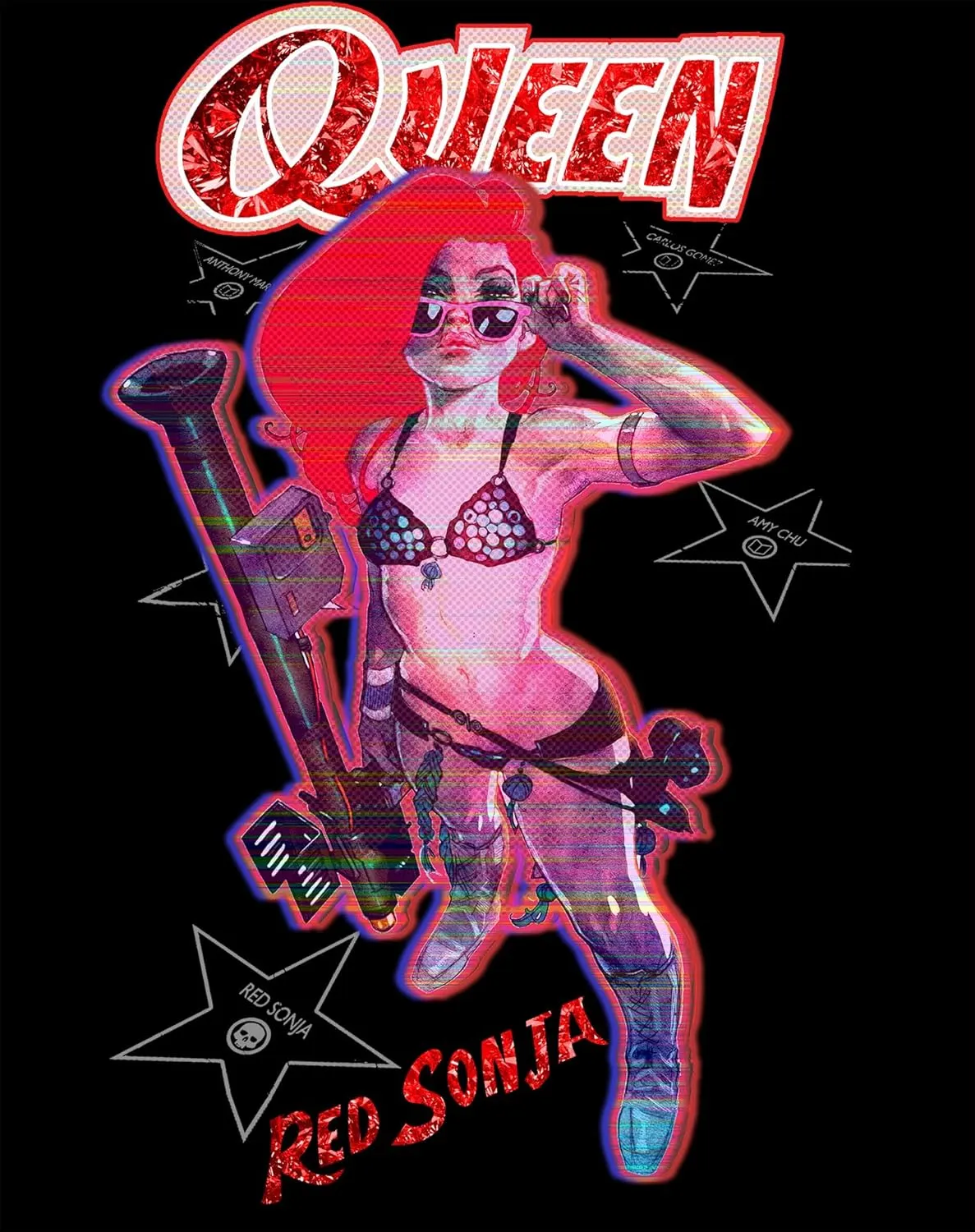 Ben Caldwell Comic Synthwave Queen Glitch Starlet Official Sweater for Men and Women - Multicolours, Sizes S-XXL
