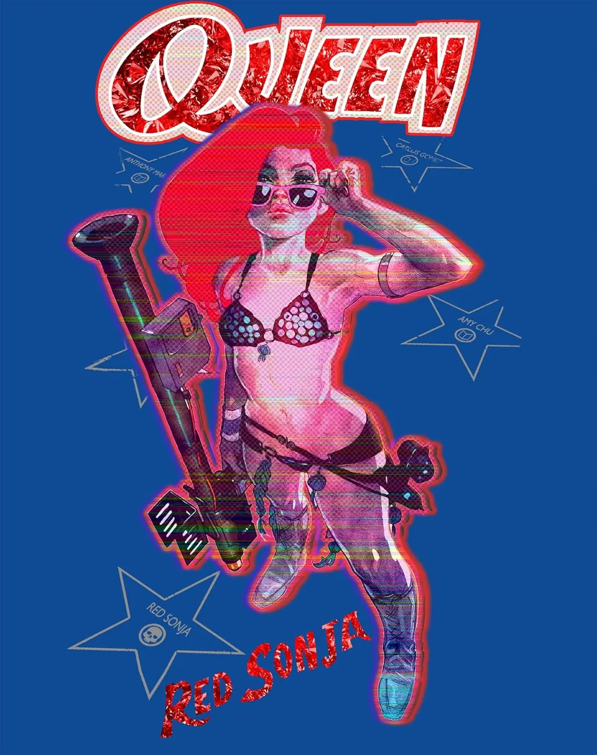 Ben Caldwell Comic Synthwave Queen Glitch Starlet Official Sweater for Men and Women - Multicolours, Sizes S-XXL