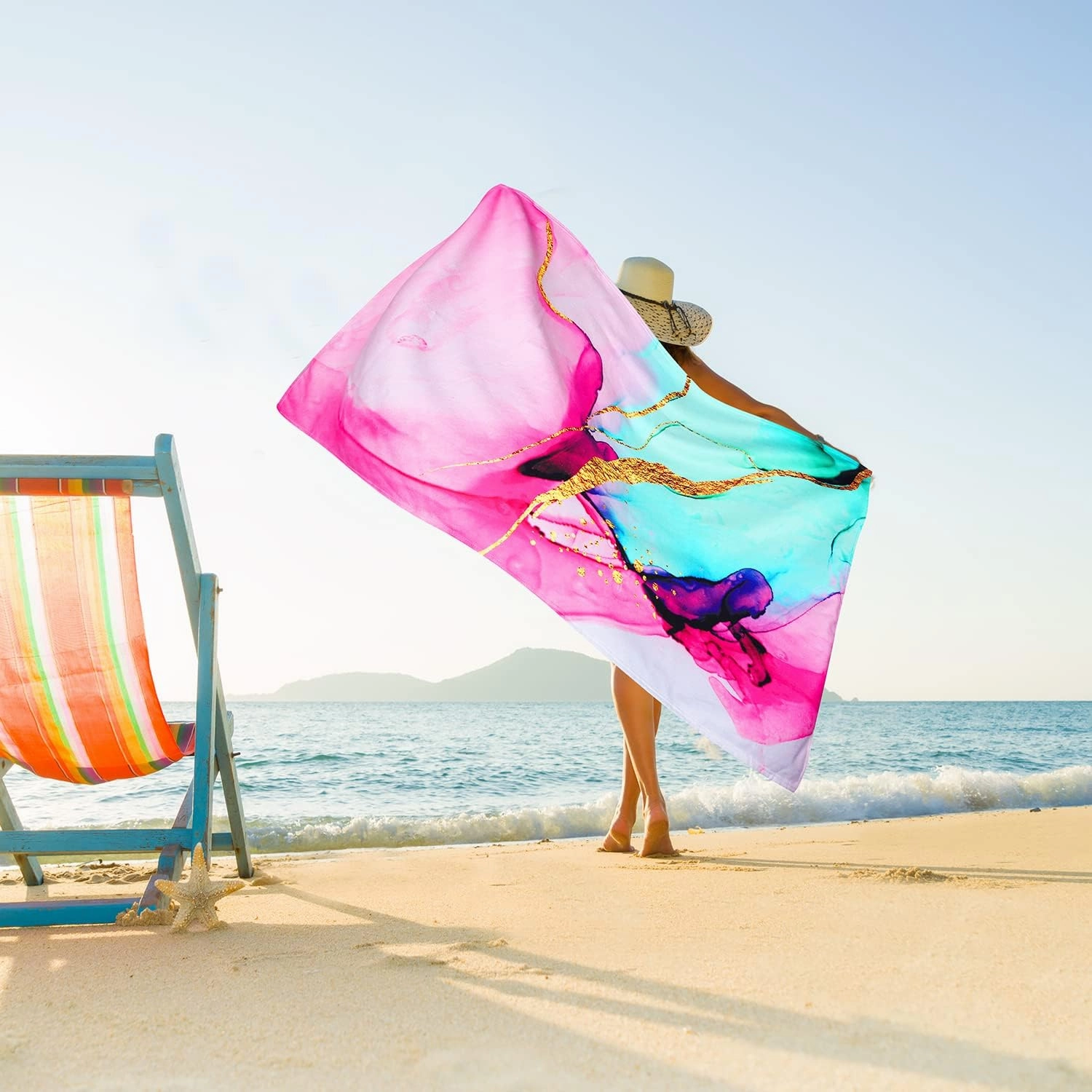 Benefeet Sox Beach Towels Quick Dry Sand Free Lightweight Soft Beach Towels Oversized Beach Blanket Microfiber Towel for Swimming Pool Travel，56"x 29"-Pink Marble 1