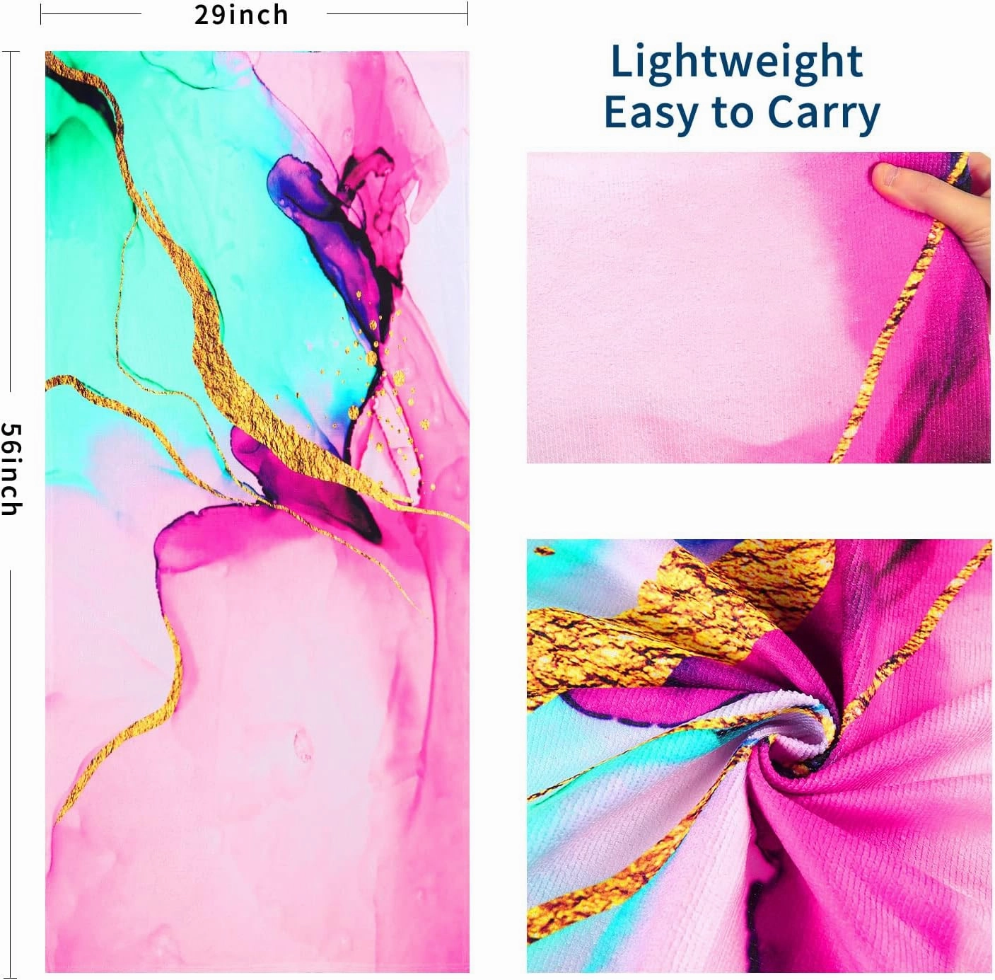 Benefeet Sox Beach Towels Quick Dry Sand Free Lightweight Soft Beach Towels Oversized Beach Blanket Microfiber Towel for Swimming Pool Travel，56"x 29"-Pink Marble 1