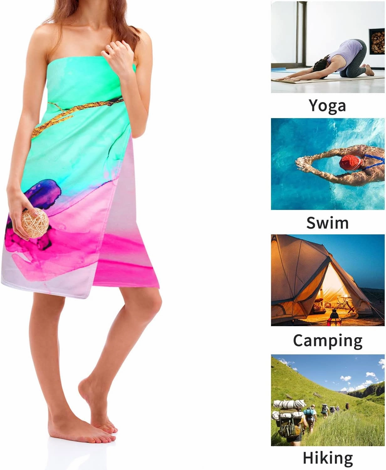 Benefeet Sox Beach Towels Quick Dry Sand Free Lightweight Soft Beach Towels Oversized Beach Blanket Microfiber Towel for Swimming Pool Travel，56"x 29"-Pink Marble 1