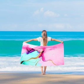 Benefeet Sox Beach Towels Quick Dry Sand Free Lightweight Soft Beach Towels Oversized Beach Blanket Microfiber Towel for Swimming Pool Travel，56"x 29"-Pink Marble 1