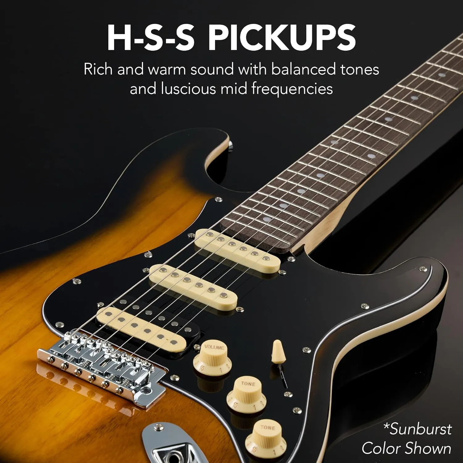 Best Choice Products Beginner HSS Electric Guitar Kit w/Headphone Amplifier, Padded Gig-Bag, Headphones, Guitar Strap - Satin Black/White