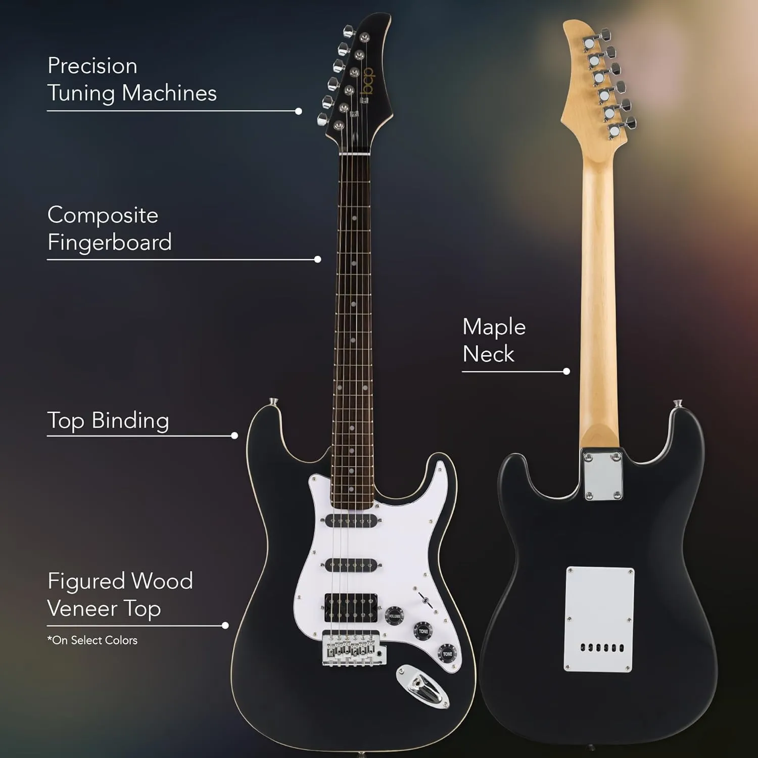 Best Choice Products Beginner HSS Electric Guitar Kit w/Headphone Amplifier, Padded Gig-Bag, Headphones, Guitar Strap - Satin Black/White