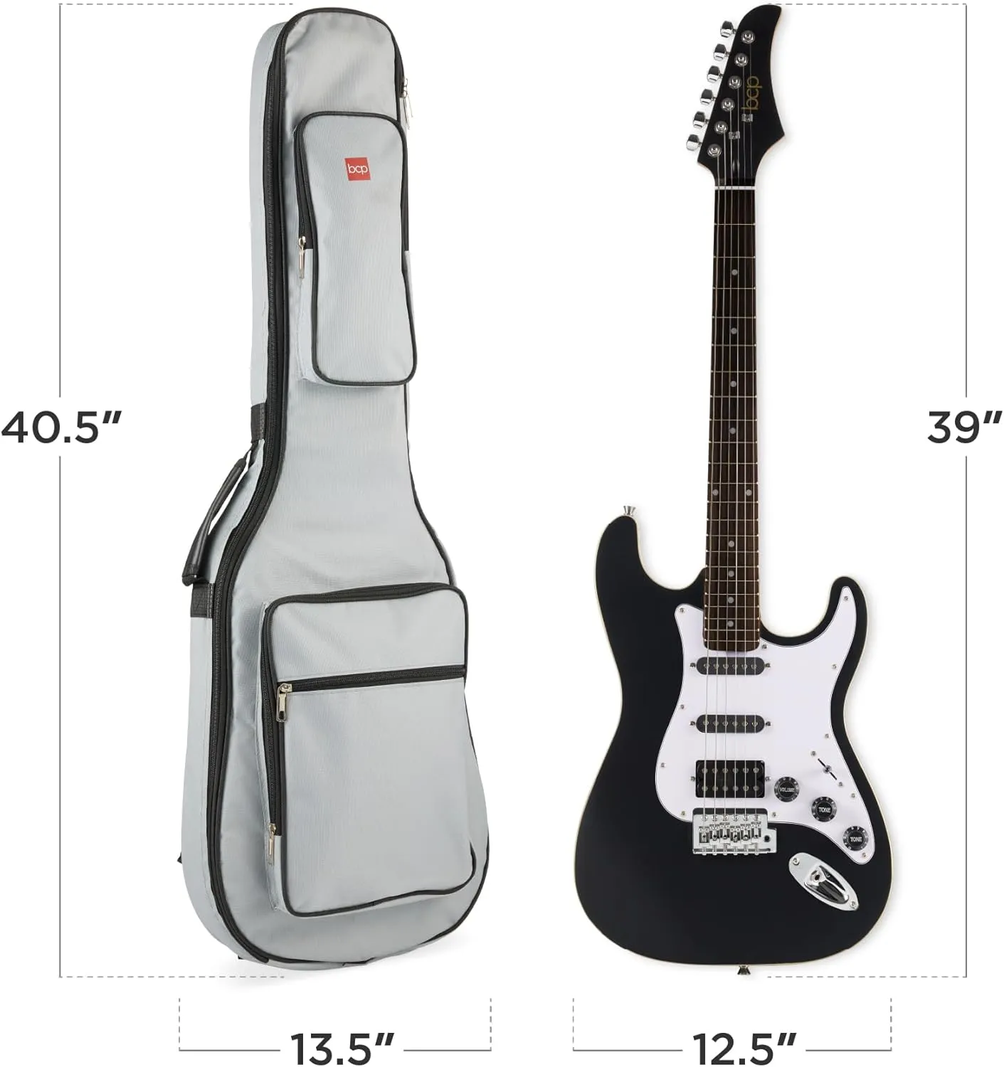Best Choice Products Beginner HSS Electric Guitar Kit w/Headphone Amplifier, Padded Gig-Bag, Headphones, Guitar Strap - Satin Black/White