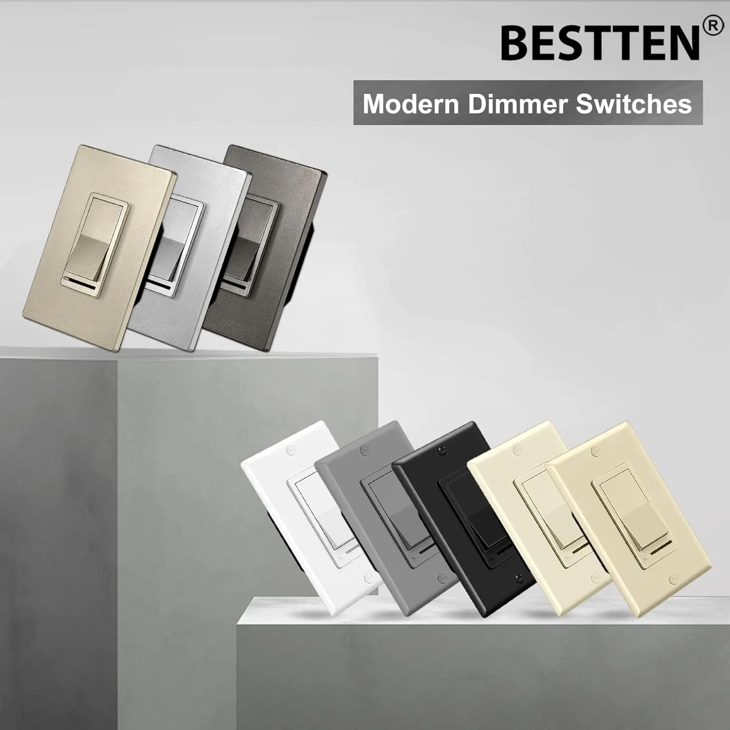 BESTTEN Matte Champagne Gold Dimmer Light Switch, Single Pole or 3-Way, Compatible with Dimmable LED, CFL, Incandescent and Halogen Bulb, 120VAC, Signature Collection, UL Listed