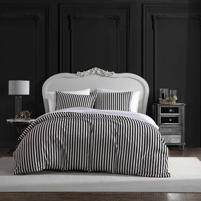 Betsey Johnson - King Duvet Cover, Soft Bedding Set with Matching Shams, Ideal Bed Essentials (Wonderland Stripe Black, King)