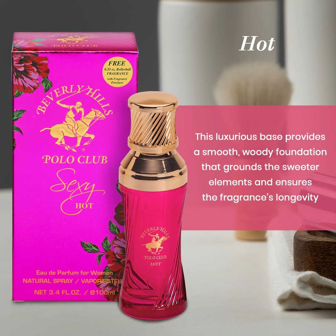 Beverly Hills Polo Club SEXY HOT - Cologne for Women with Notes of Amber & Vanilla - Sweet & Seductive Fragrance Scent - Eau De Toilette Spray 3.40fl.oz / 100ml (Packaging May Vary)