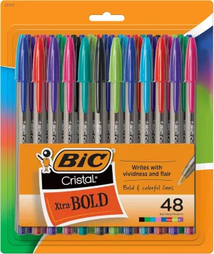 BIC Cristal Xtra Bold Ballpoint Pens, Bold Point (1.6mm), NEW ASSORTED COLORS, 48 Pack