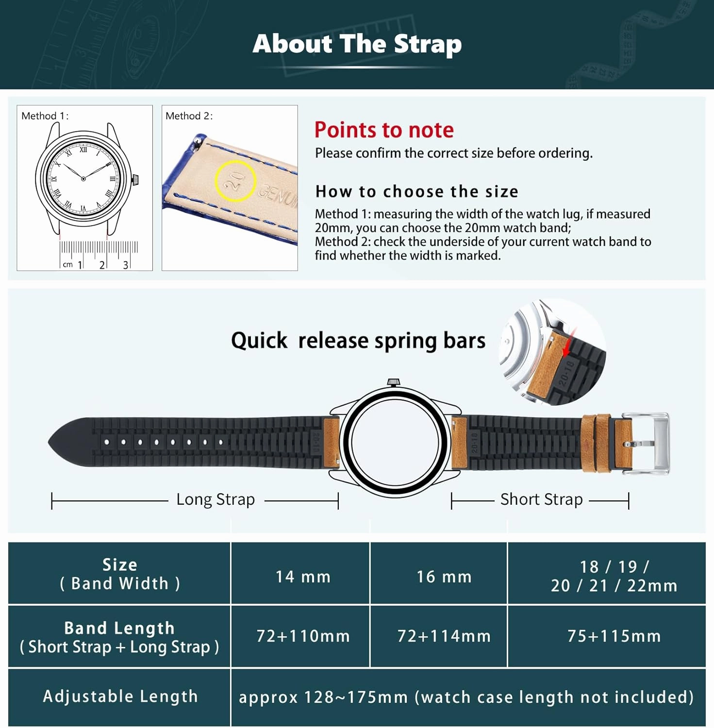 BINLUN Leather Watch Band 14mm 16mm 18mm 19mm 20mm 21mm 22mm Quick Release Premium Oil Wax Leather and Breathable Silicone Hybrid Watch Bands Replacement Strap for Men Women