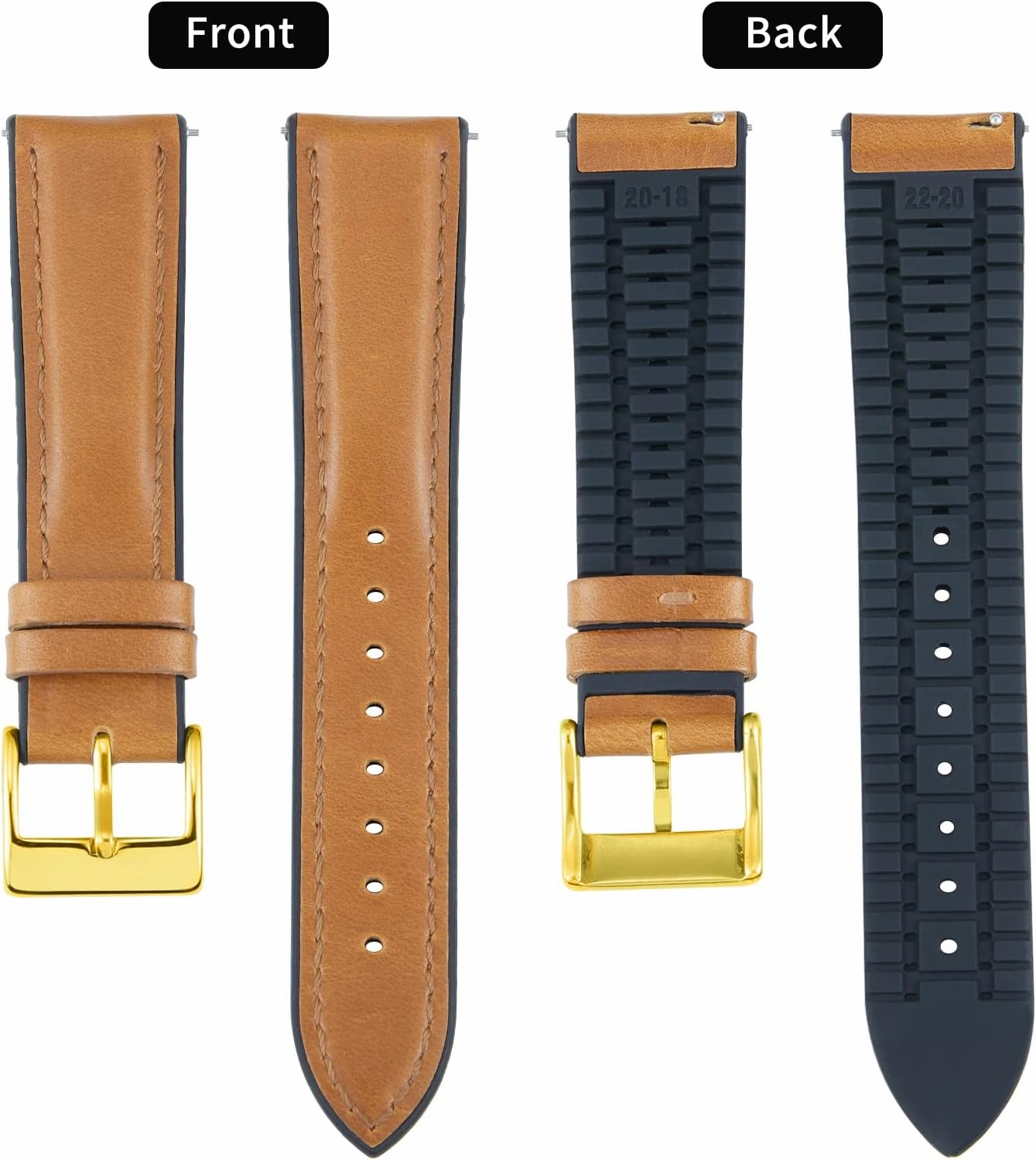 BINLUN Leather Watch Band 14mm 16mm 18mm 19mm 20mm 21mm 22mm Quick Release Premium Oil Wax Leather and Breathable Silicone Hybrid Watch Bands Replacement Strap for Men Women