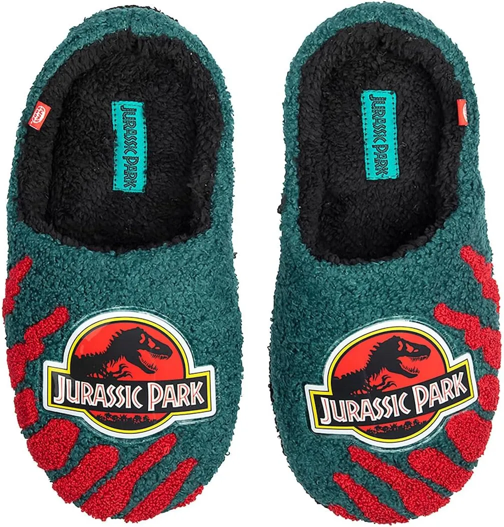 Bioworld Jurassic Park Logo Blue Fuzzy Slippers