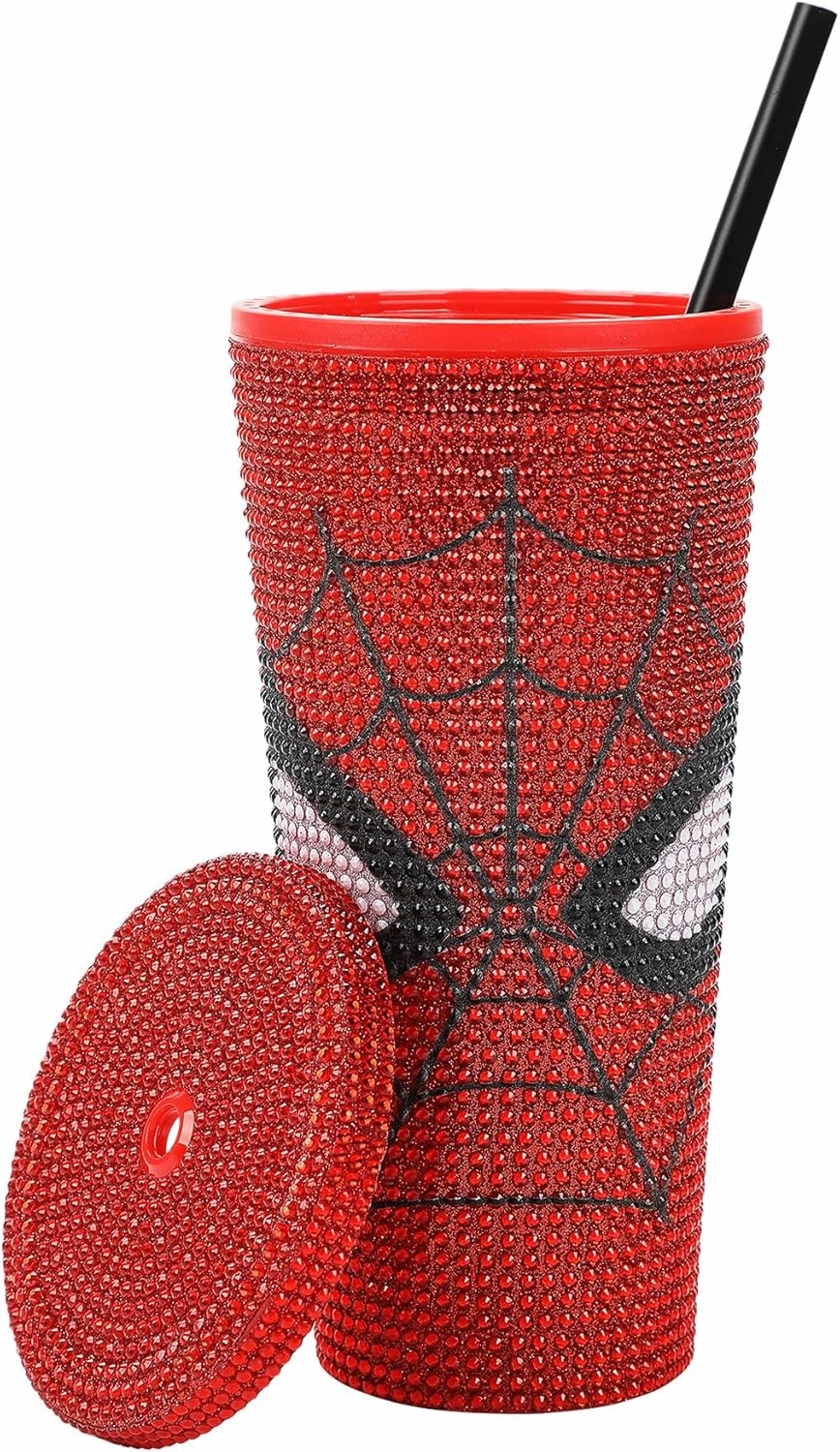 Bioworld Spider-Man Mask & Logo Red 24 Oz Rhinestone-Studded Plastic Cup