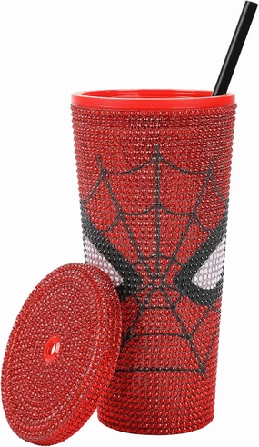 Bioworld Spider-Man Mask & Logo Red 24 Oz Rhinestone-Studded Plastic Cup