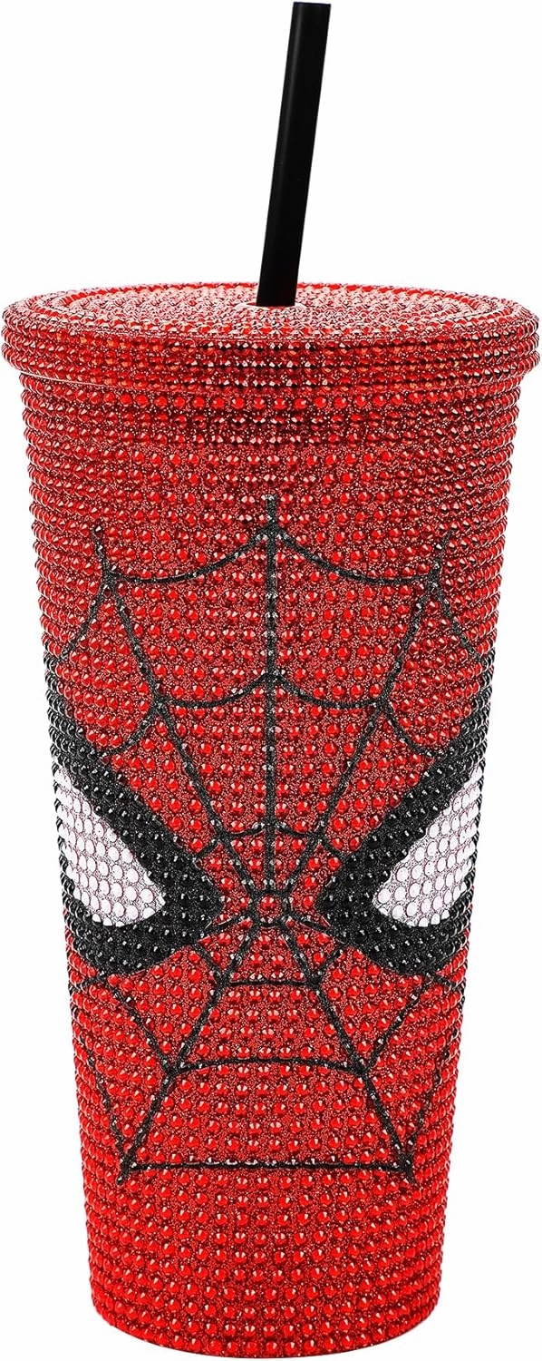 Bioworld Spider-Man Mask & Logo Red 24 Oz Rhinestone-Studded Plastic Cup