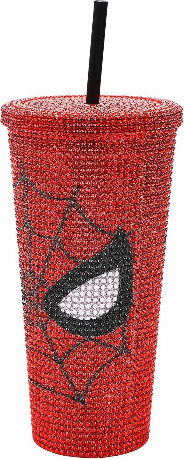 Bioworld Spider-Man Mask & Logo Red 24 Oz Rhinestone-Studded Plastic Cup