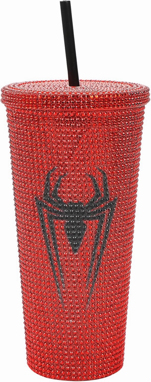 Bioworld Spider-Man Mask & Logo Red 24 Oz Rhinestone-Studded Plastic Cup