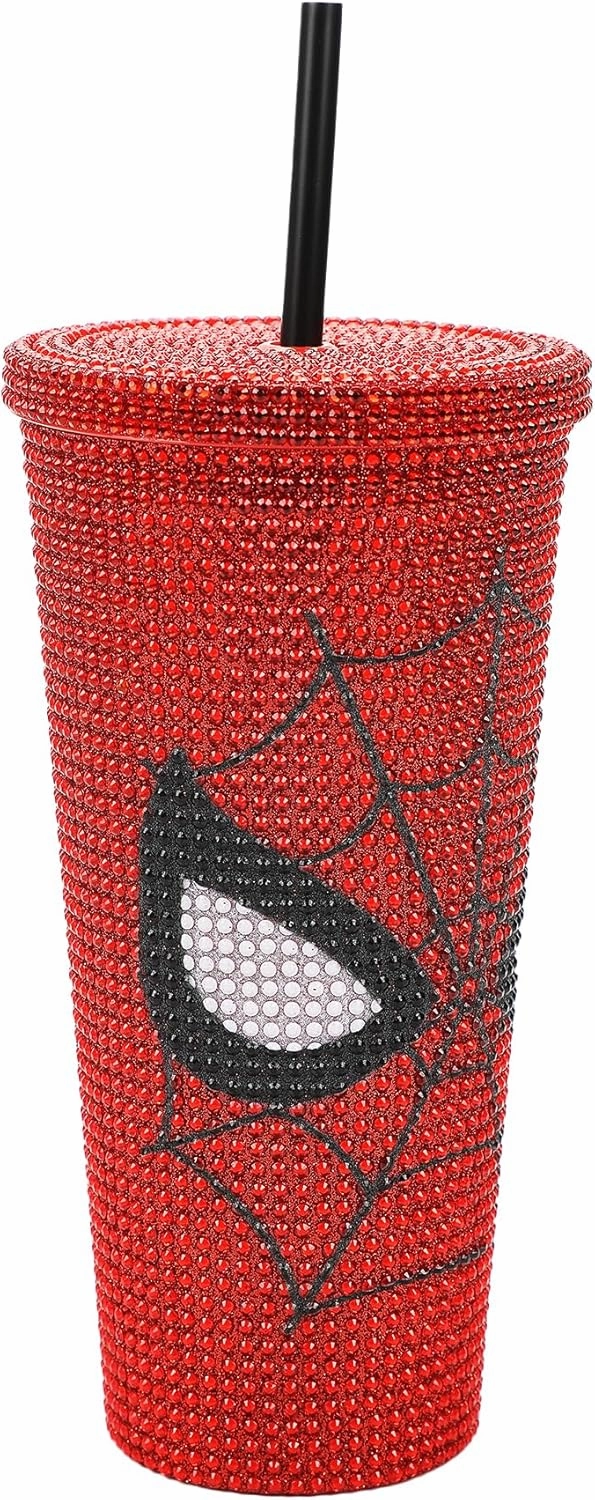 Bioworld Spider-Man Mask & Logo Red 24 Oz Rhinestone-Studded Plastic Cup