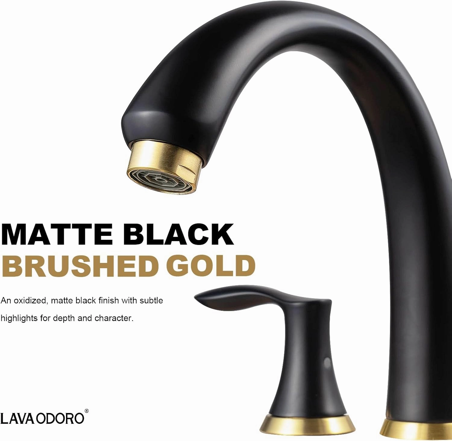 Black Gold Roman Tub Faucet, Lava Odoro 8 inch Widespread Bathtub Faucet with Valve, High Flow 2 Handle Deck Mount Tub Faucet, Solid Brass 3 Hole Bath Tub Filler TF405-GB