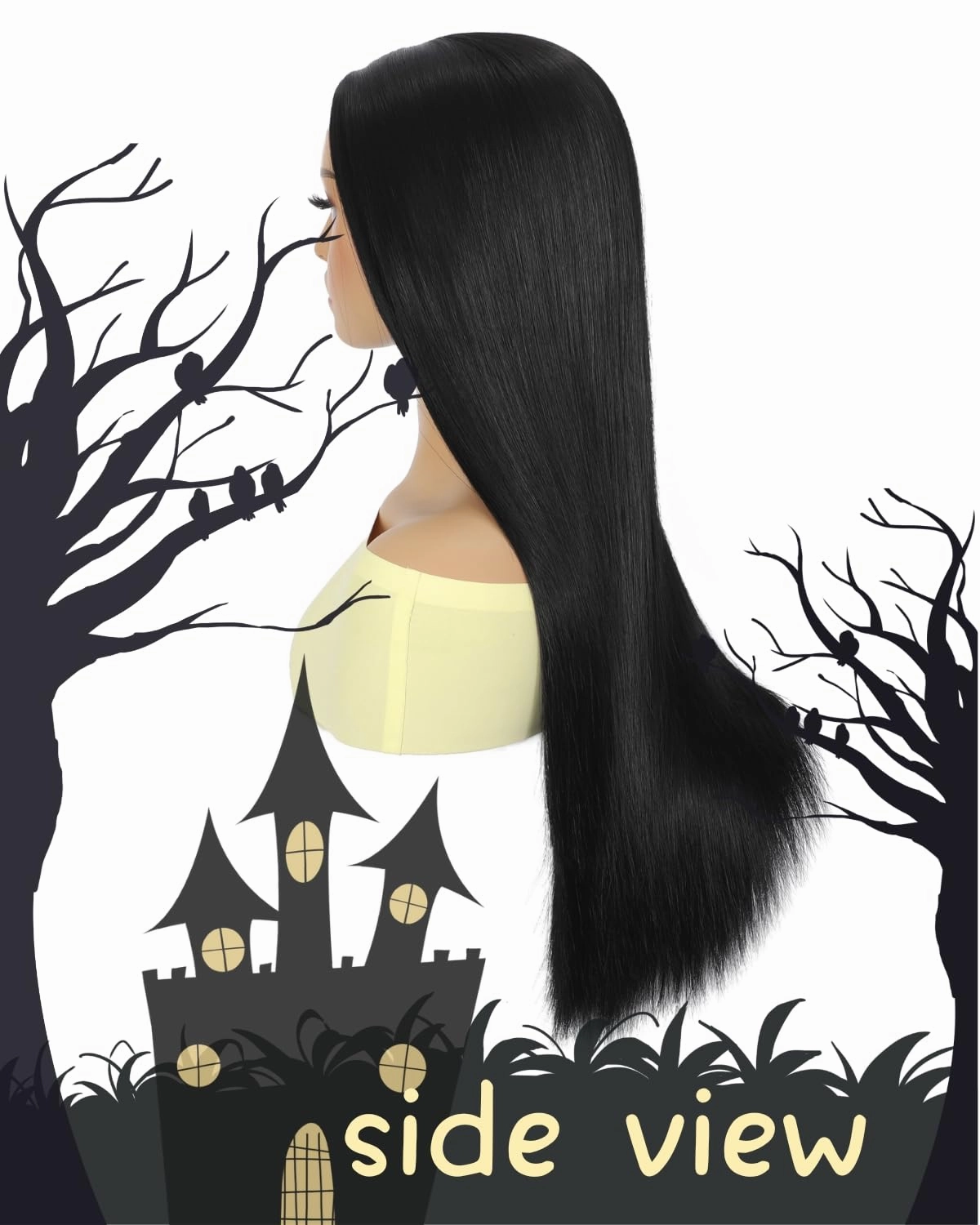Black Wig Straight Wig Middle Part 26 inch Long Synthetic Hair Replacement Wig for Festival Party
