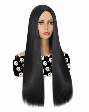 Black Wig Straight Wig Middle Part 26 inch Long Synthetic Hair Replacement Wig for Festival Party
