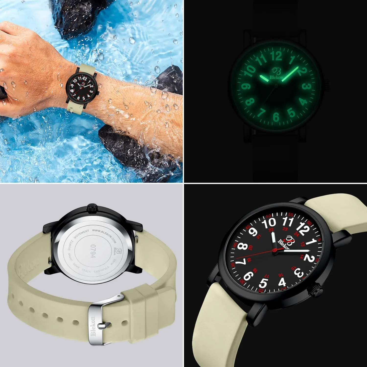 Blekon Original Nurse Watch for Medical Professionals and Students â€“ Various Scrub Colors, Easy Read Dial, Military Time with Second Hand, Silicone Band, 3 ATM Water Resistant
