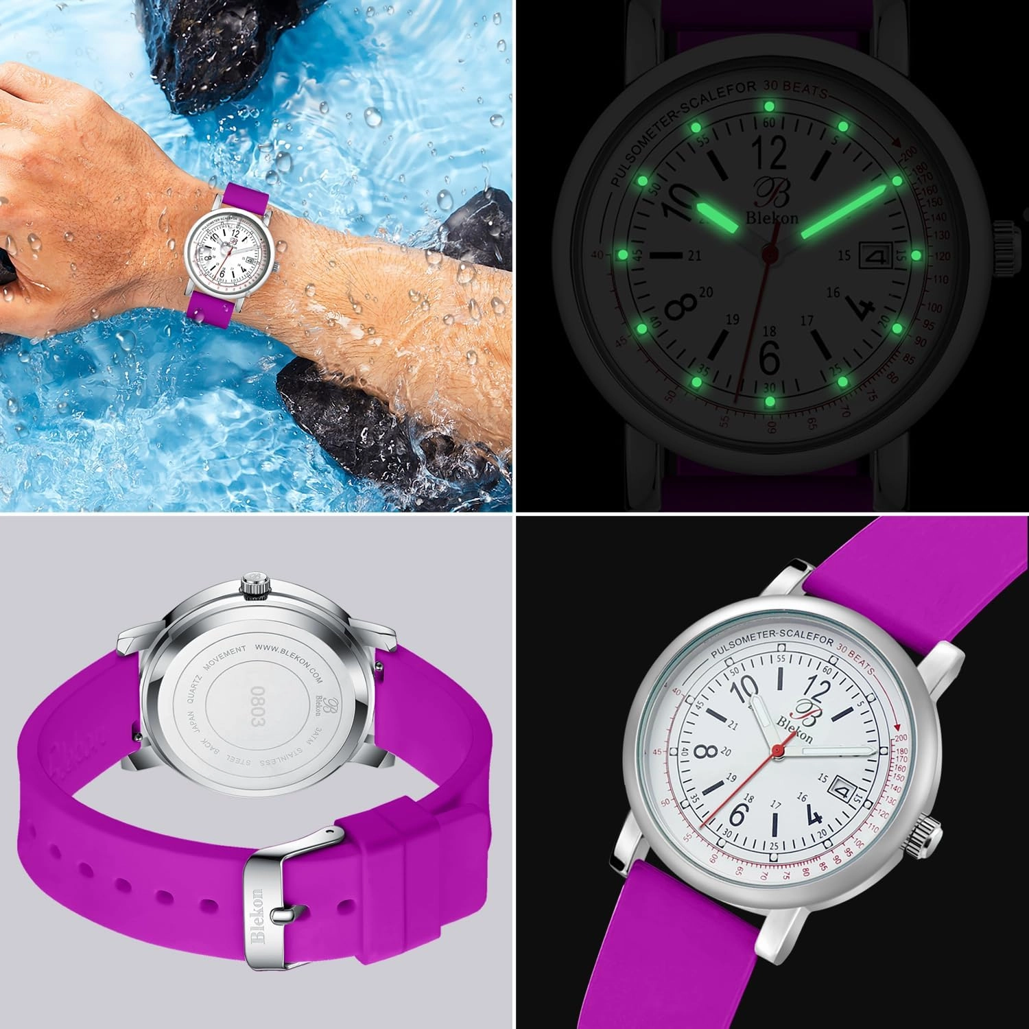 Blekon Original Nurse Watch - Medical Scrub Colors, Detailed Dial w/Pulsometer - Easy Read Dial w/Date Indicator, Second Hand, Water Resistant Watch
