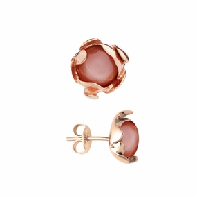 Blossom Floret Golden Earrings Peach Moonstone