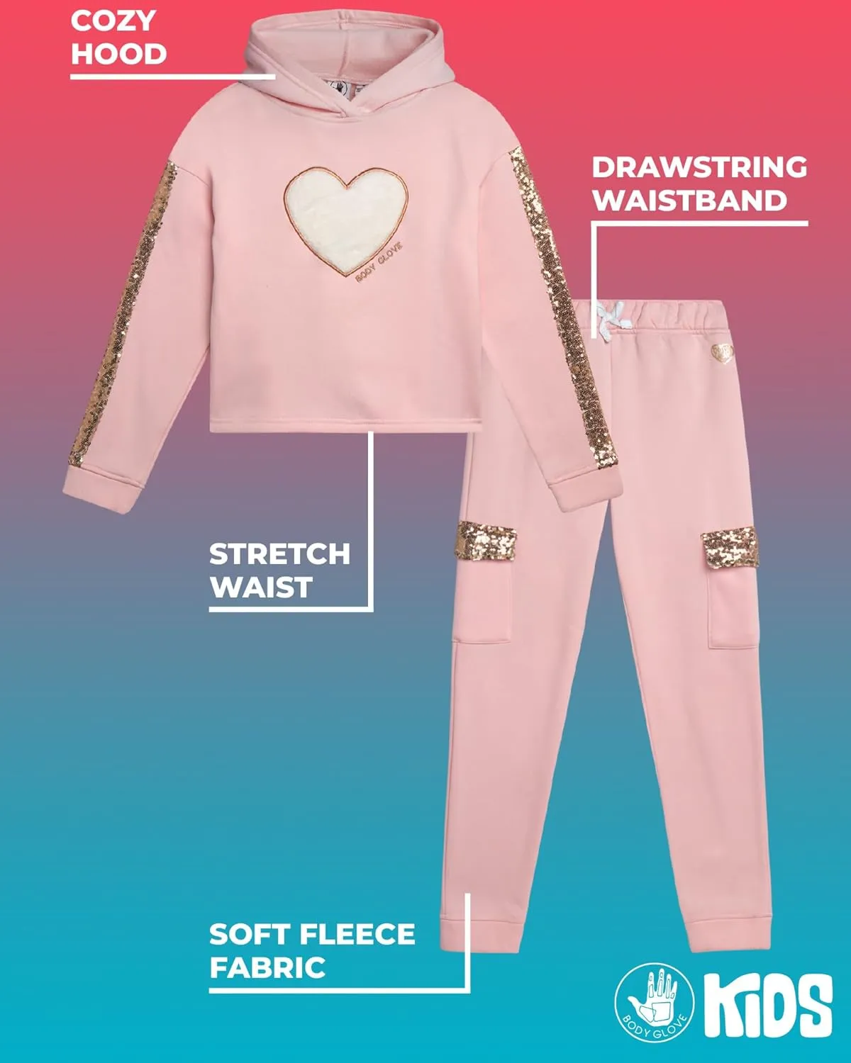 Body Glove Girls' Fleece Jog Set - 2 Piece Cozy Fleece Pullover Hoodie and Jogger Sweatpants (Size: 7-12)