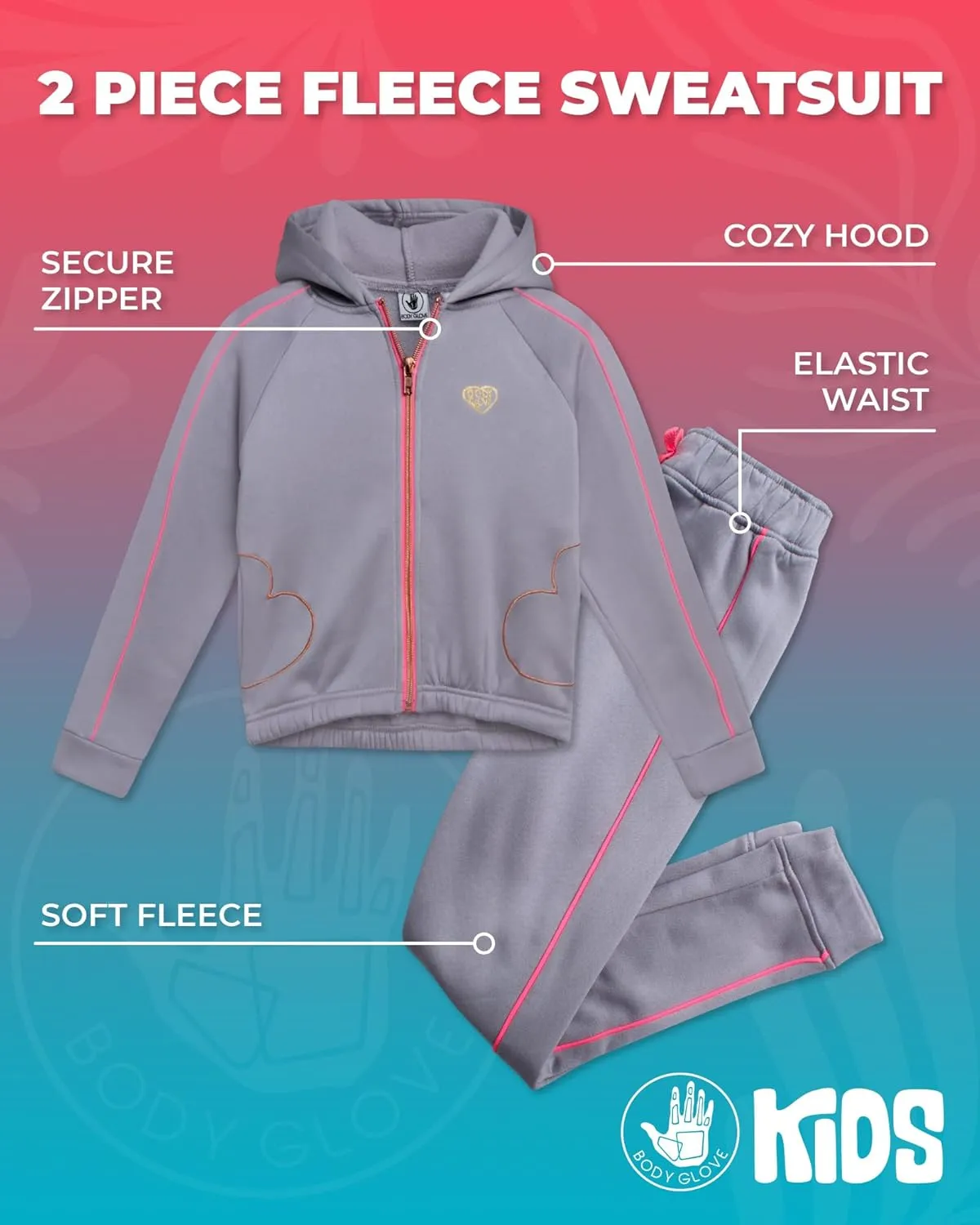 Body Glove Girls' Jogger Set - 2 Piece Fleece Sweatshirt and Sweatpants Sweatsuit (7-12)