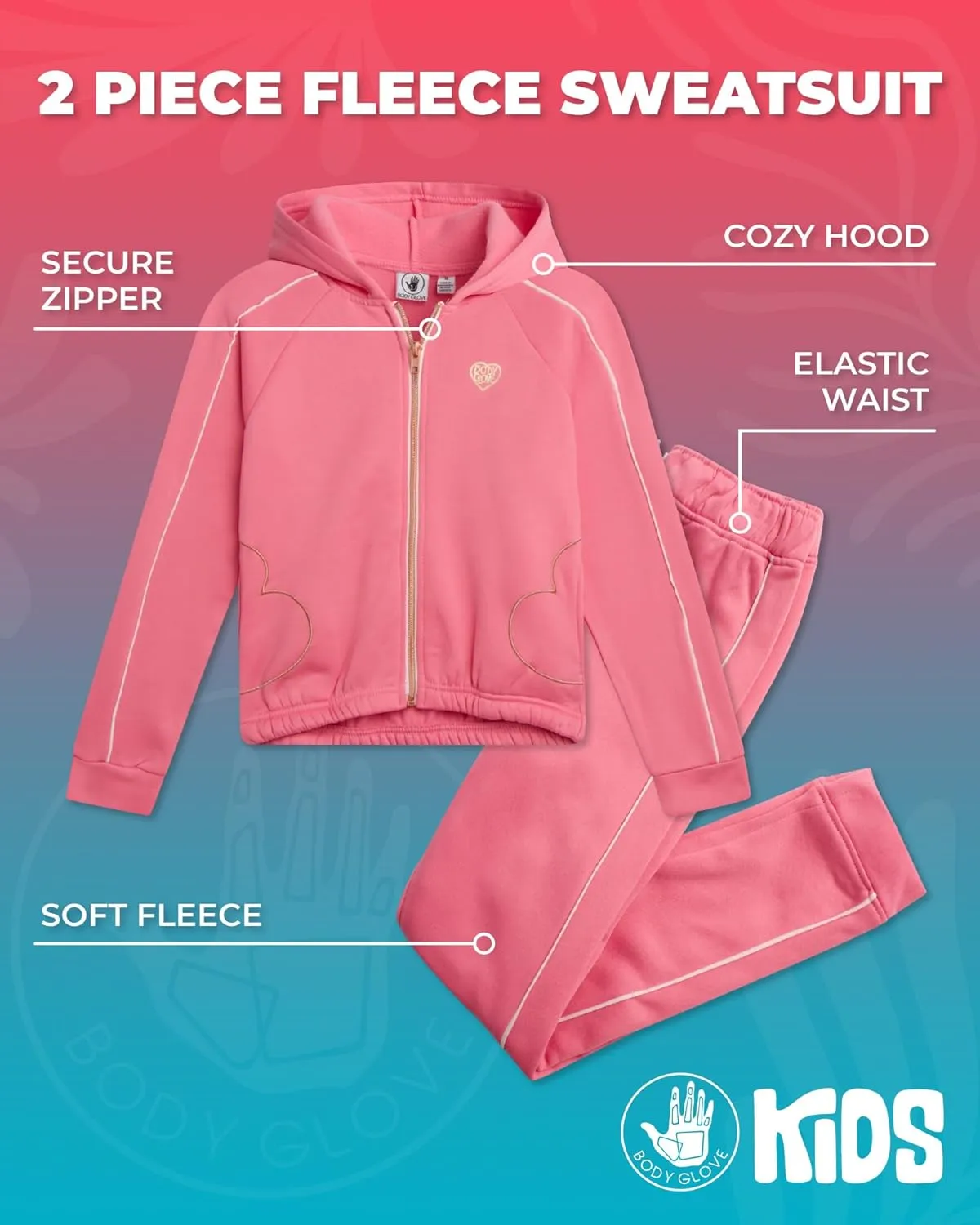Body Glove Girls' Jogger Set - 2 Piece Fleece Sweatshirt and Sweatpants Sweatsuit (7-12)