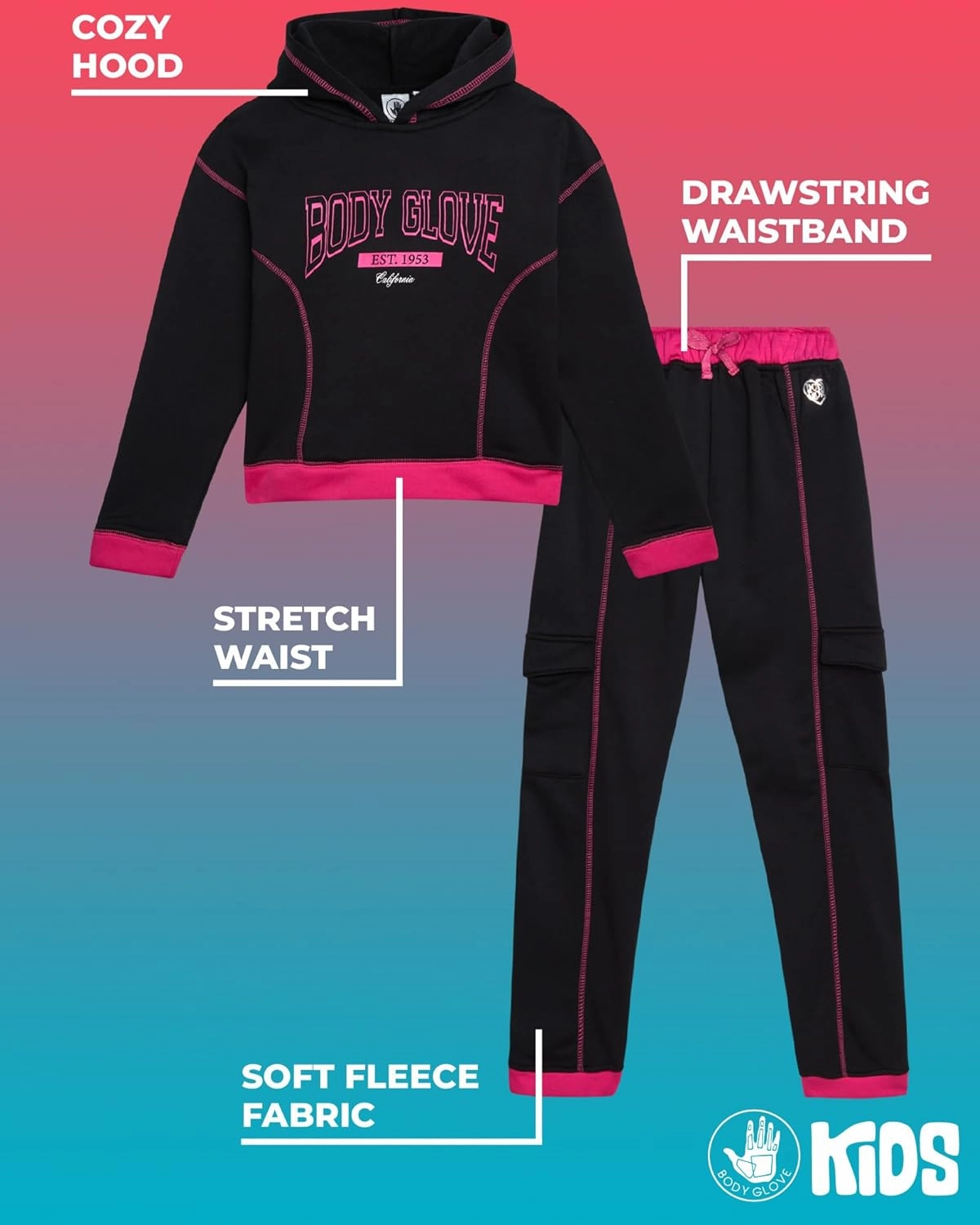 Body Glove Girls' Fleece Jog Set - 2 Piece Cozy Fleece Pullover Hoodie and Jogger Sweatpants (Size: 7-12)